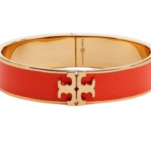 Tory Burch Red Kira Enamel Bracelet Gold Raised Logo